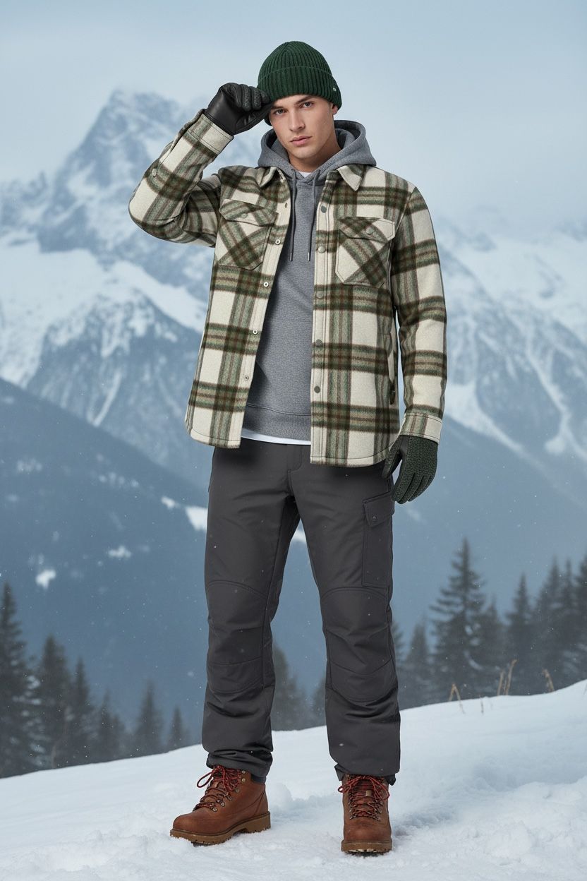 Sobrecamisa Aborregada de Cuadros Verde y Beige