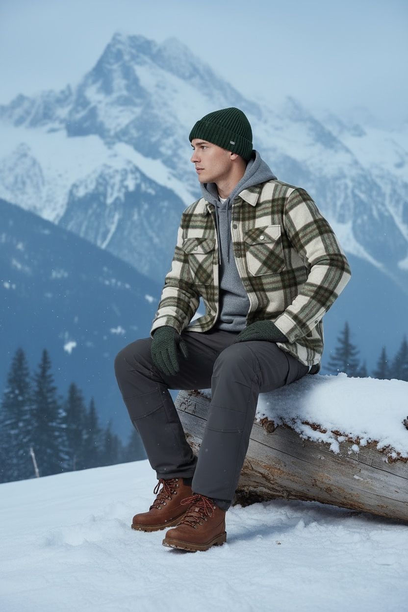 Sobrecamisa Aborregada de Cuadros Verde y Beige