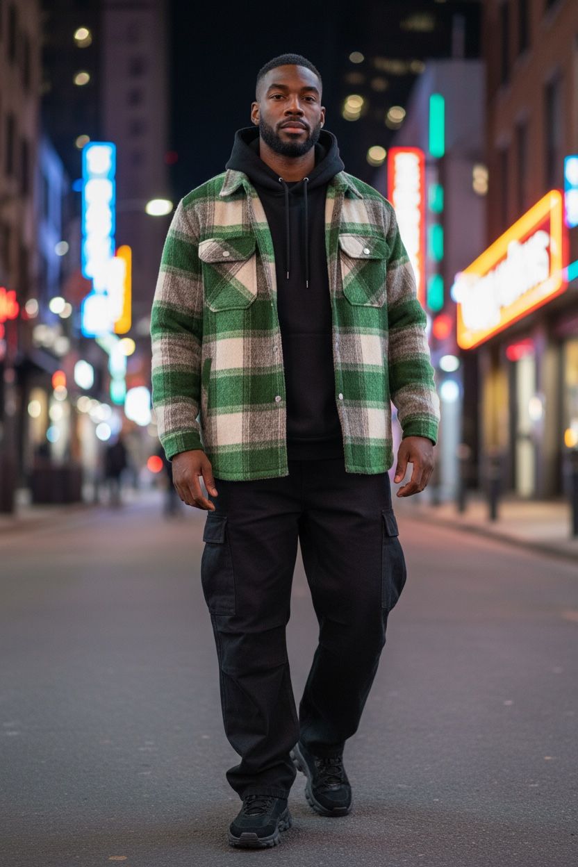 Sobrecamisa Aborregada de Cuadros Verde y Beige